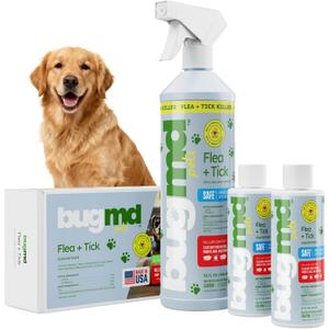 BugMD Flea and Tick Concentrate (3.7 oz, 2 Pack)  Essential Oil Formula for Dogs, Controls Fleas, Ticks & Mites, Safe for Pet Beds, Kennels & Home Use