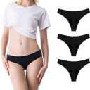 SHARICCA Women Postpartum Period Thongs 4 Layers Leakproof Underwear Panties for teen ladies Multipack (Medium, 3 Pack-black)