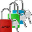 SEPOX Trinity Out-Door Padlock Key-Alike Water-Proof Solid-Aluminum, 1.5" 38mm Heavy-Duty Pack of 3 Pcs RGB Locks with Brass Cylinder Long-Shackle for Boat, Fishing, Marine, Fence, Safety Lock