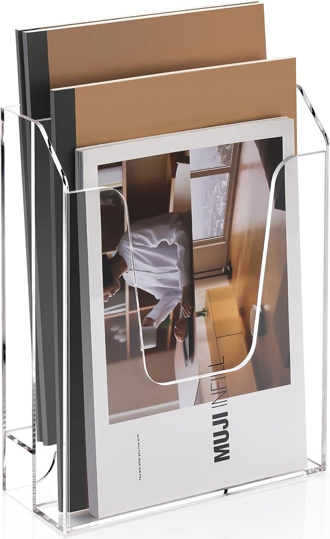 YUXUN Acrylic File Folder Holder, Vertical File Storage, Clear Desktop Organizer, 2 Pockets