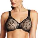 Olga Women's Sheer Leaves Minimizer Bra (42DD, Black and French Toast)