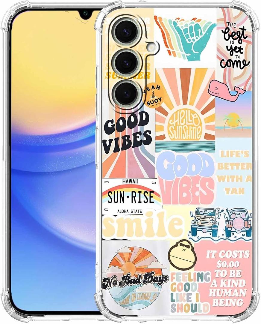 Case for Samsung Galaxy A15 with Aesthetic Design, Good Vibes Positive Quote Collage Pattern for Men Women, Clear Slim Soft TPU Bumper Case, 6.5 (Good,A15)