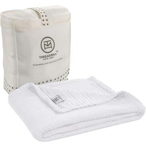 Threadmill Muslin Swaddles for Newborns| 4 Layer Swaddle Baby Blankets | Multi Use Muslin Blankets 41 x 37| Ultra-Soft Breathable Baby Wrap for Boys & Girls| Registry Essential| White
