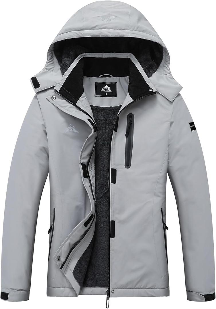 MOERDENG Women's Snow Ski Jacket Warm Winter Coat Waterproof Snowboarding Jacket with Zippered Pockets (Light Grey)