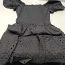 Women's 2025 Eyelet Lace Embroidery Smocked Dress Square Neck Puff Sleeve Off Shoulder Tiered Mini Dress Size S