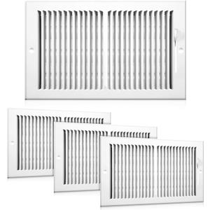 Zonon 4 Pcs 14 x 8 Inch (Interior Size) Air Vent Cover Ceiling Register Grill Duct Opening Air Supply Diffuser 2 Way Steel Sidewall Ceiling Vent Covers Inlet Manual Adjuster for Home, White