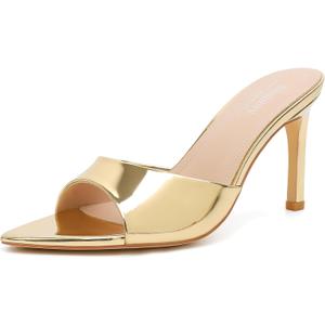 Susanny Women's Sandals Heels Mule High Heels Pointed Open Toe Sandals Sexy Slip on Heeled Summer Casual Wedding Prom Party Comfortable Dressy Shoes 10, Gold