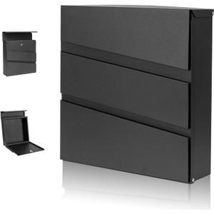 Wall-Mount Mailbox with Lock and Keys, Security Key Drop Box for House Outside, Locking Postbox, Steel Metal Rust-Proof Mail Box, 11.02 x 11.02 x 4.33 Inch, Black, MD002