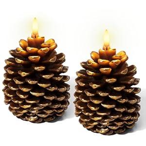 Christmas Decorations Indoor, Christmas Decor - Pinecone Candles Battery Operated, Flickering Flameless LED Pine Cone Candles, 6H Timer, Fall Thanksgiving Xmas Home Table Room Holiday Decor, Large
