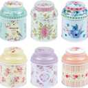 TooGet Elegant Metal Tinplate Empty Tins, Shabby Chic Mini-boxes for DIY Candles, Dry Storage, Spices, Tea, Candy, Party Favors, and Gifts (Cylinder 6-Pack)