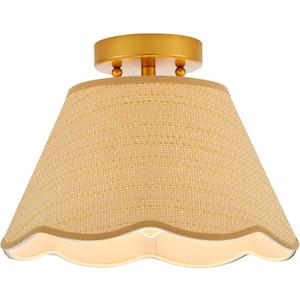 13 Boho Semi Flush Mount Ceiling Light Hand Woven Rattan Mini Chandelier for Bedroom Hallway Kitchen Nursery Room Entryway, UL Listed