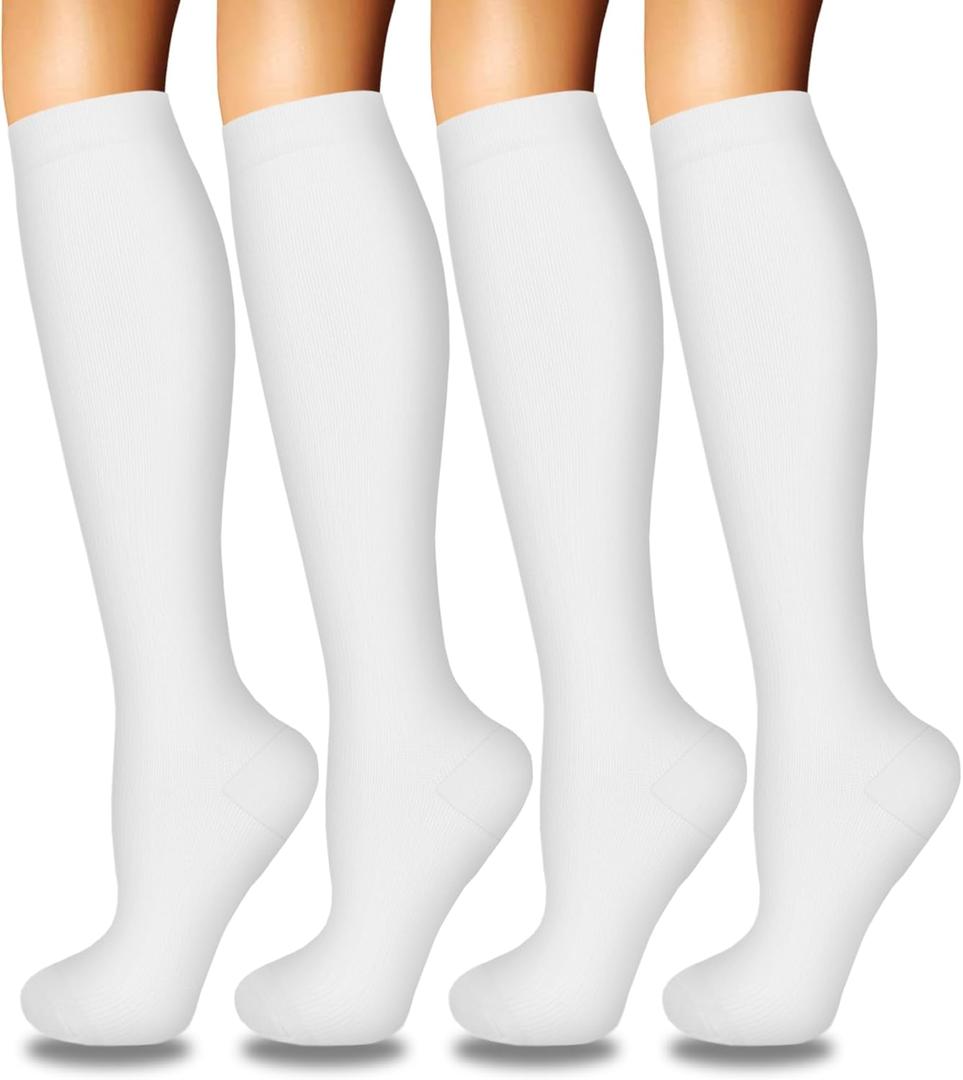 Iseasoo 4 Pairs Compression Socks for Women Circulation-Best Support for Nurses,Running,Athletic,Travel (Large-X-Large, 03-white)