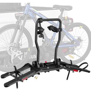 JOYTUTUS Compact & Lightweight 2-Bike Hitch Bike Rack, 150 LBS Capacity for Car SUV Truck with 1/2 Receiver, Easy Install Tilting Folding Anti-Wobble Bike Carrier, Fits Most Wheelbases (Max 53'')