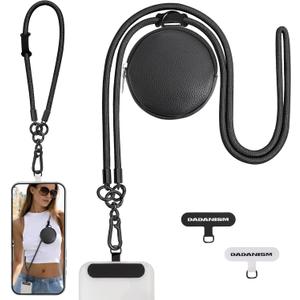 3 x Dadanism Cell Phone Lanyard for iPhone, Crossbody Phone Strap and Phone Wrist Strap Kit with Detachable Wallet, Cellphone Lanyard Crossbody for iPhone 16 and Most Smartphones, Black