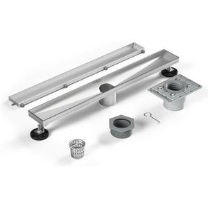 Linear Shower Drain 24" with PVC Drain Base | Brushed 304 Stainless Steel | Tile Inserted | Fast Drainage | Stainless Floor Drain Grate | Hair Strainer | Drain Key | Bathroom Upgrade