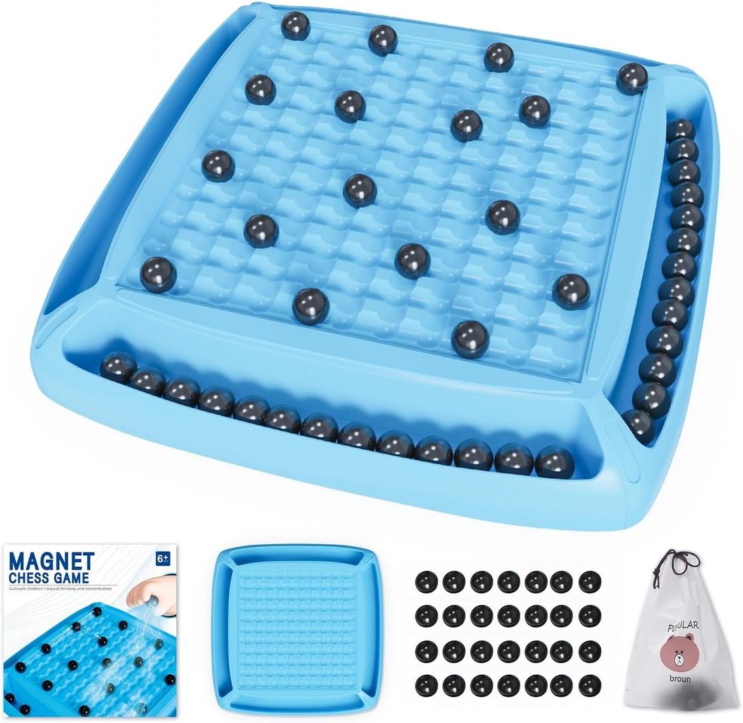 Magnetic Game Chess, Magnet Chess Game with 28pcs, Magnetic Board Games for Kids and Adults, Gifts for Boys & Girls, 2-4 Players (Blue 28)