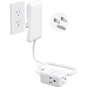 NUTICT Flat Extension Cord with 3 Outlets, 3FT Short Extension Cord Flat Wall Plug & Ultra-Thin Outlet Cover, 900J Surge Protection, 13A/1625W, ETL Listed, White Outlet Extender for Kitchen Bathroom