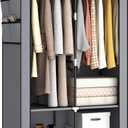 35 Inch Portable Wardrobe Closet for Small Room, Clothing Organizer Storage Rack with Non-Woven Fabric Cover, 2 Clothes Hanging Rods, 4 Storage Shelves and Side Pockets, Grey