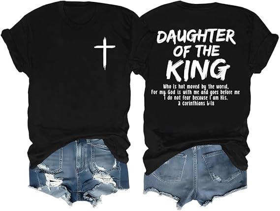 RoseSeek Women's Letter Graphic Tees Crew Neck Short Sleeve Tshirts Casual Streetwear, Daughter Of The King, L