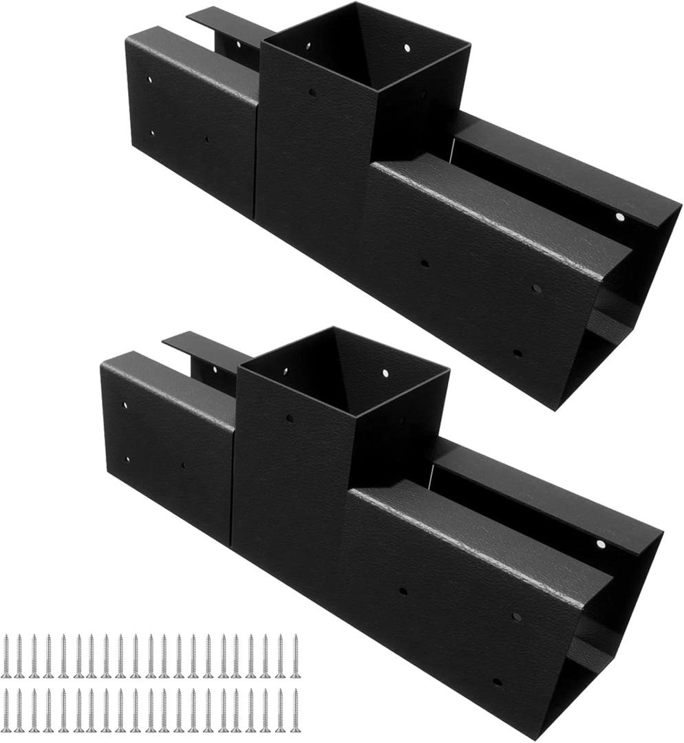 HomiShare 4"x 4" Pergola Brackets, 2Pcs Steel 3Way Flat Angle Corner Bracket, Heavy Duty Black Powder Coated Pergola Kit for Gazebo 4"x 4" (Actual: 3.5x3.5 Inch) Lumber