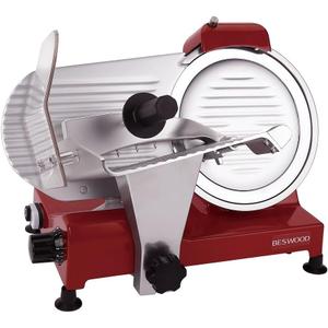 BESWOOD 10" Electric Deli Meat Slicer, Cheese Food Slicer with Premium Chromium-plated Steel Blade, for Home and Commercial use, 240W, Serving Plate included, Classic Red