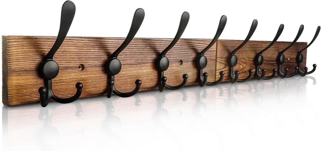 Coat Rack Wall Mount 31.5'' Coat Hanger Wall Mount Burnt Brown Coat Hooks for Wall Rustic Towel Racks for Bathroom Living Room Coat Hat Cloth
