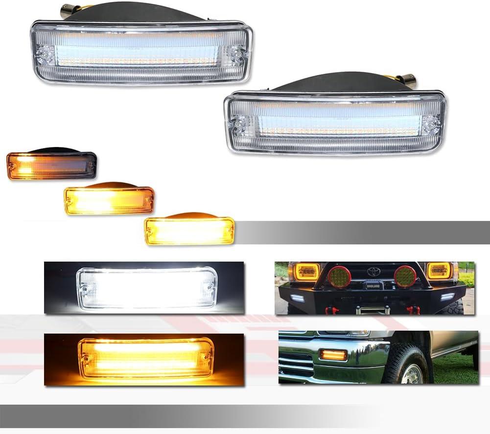 for 1989 1990 1991 1992 1993 1994 1995 Toyota Pickup 2/4WD, 1990 1991 4Runner Front Bumper Turn Signal DRL Daytime Light Smoked Lens Amber & White LED TO2520105 TO2521107