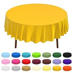 CXPSINC 2 Pack Premium Disposable Plastic Tablecloth 84" Round Table Cover for Birthdays Weddings Christmas Anniversary (Yellow)