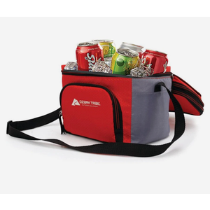 6 Can Soft-Sided Red Cooler With Front Zipper Pocket & Adjustable Shoulder Strap