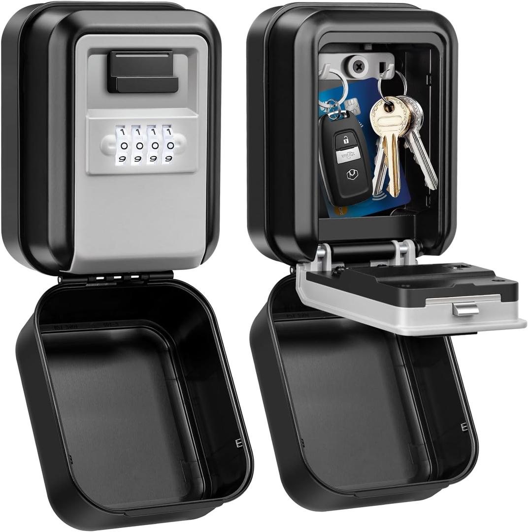 Key Lock Box, Waterproof Wall Mount Lock Box for Keys with Code, 4 Digit Combination Lockbox Resettable Code Security Safe Key Storage Box for Home Office Garage Apartment Realtors (Gray)