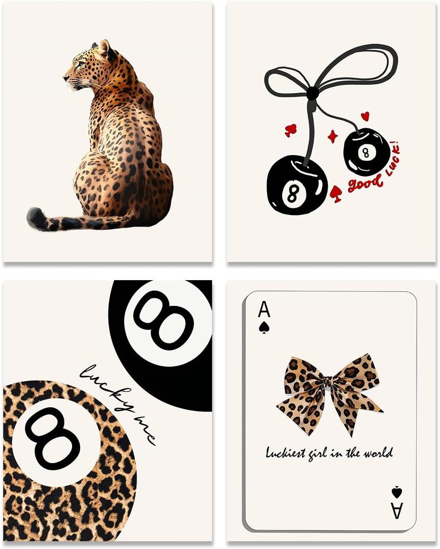 UPTHIC 4 Pcs Cheetah Print Poster,Trendy cheetah print wall art, Aesthetic Cheetah Wall Decor Pictures for Girls Bedroom Apartment Dorm4 Pcs,8x10 inch,Unframed
