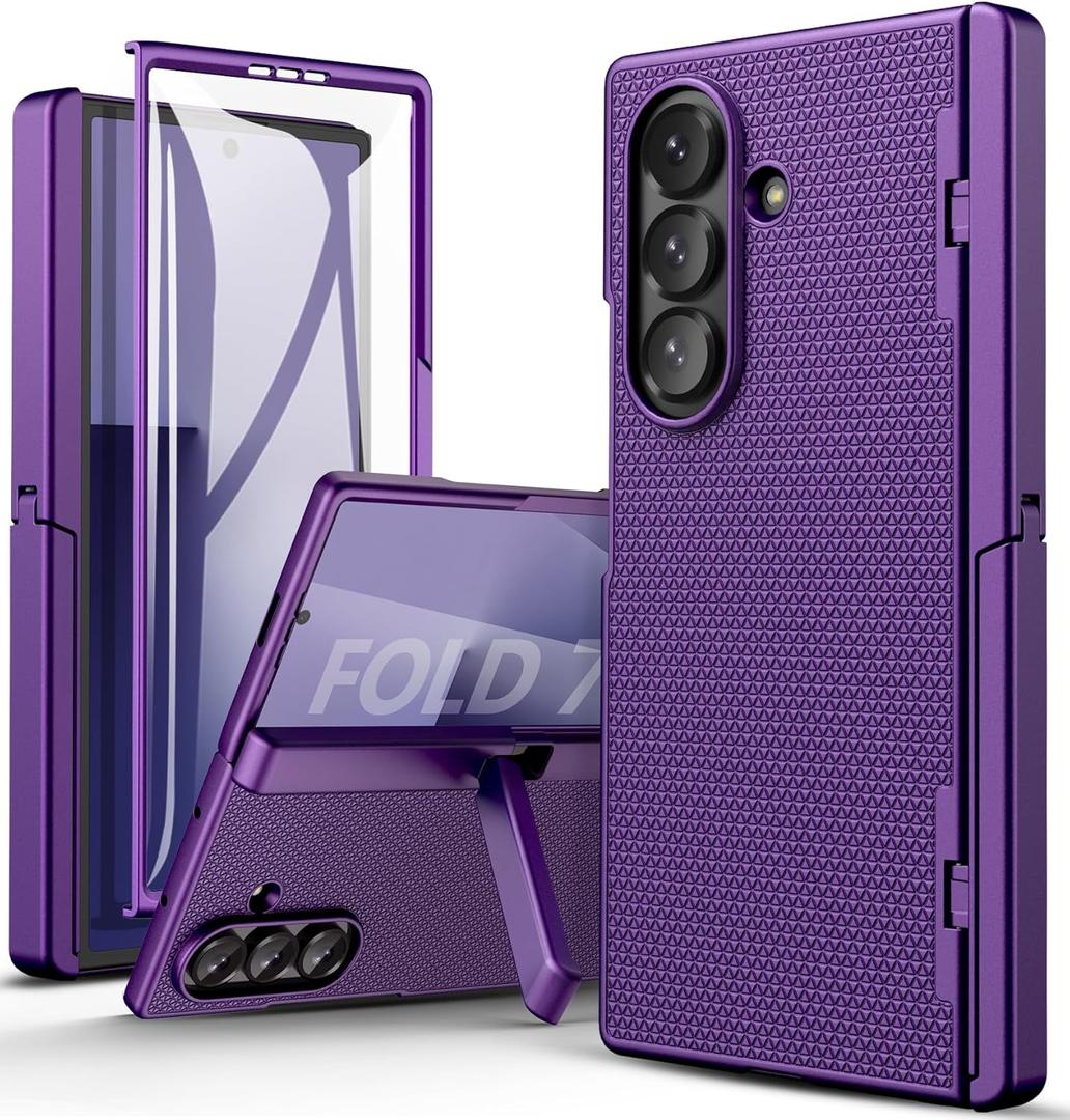 SSLOTSCASE for Samsung Galaxy Z Fold 7 Case with Stand & Hinge Protection & Screen Protector, Kicktand & Raised Edges Protect Camera, Lightweight Rugged Phone Case for Z Fold 7 5G 2025, Dark Purple