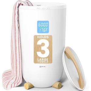 Keenray Large Towel Warmer Bucket, Luxury Towel Warmer for Bathroom, LCD Screen for Time and Temperature, Delay Time Up to 24 Hours, Fits 3 Large Towels, Blankets, Bathrobes, PJ's, Gift for Him & Her (Creamy White)