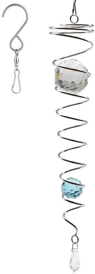 UOUDIO Gazing Ball Spiral Tail Wind Spinner StabilizeGrIndoor Outdoor Decoration Stainless Steel Crystal Glass Ball with Hanging Swivel Hook 13" inch, Light Blue 