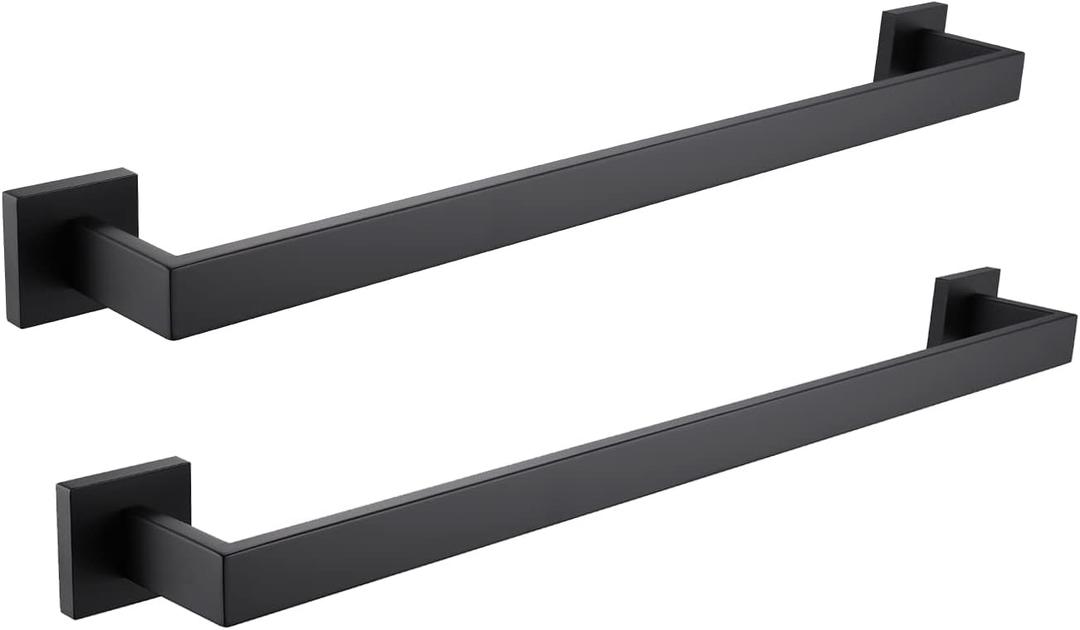 2 Pack Bath Towel Bars Matte Black 24-Inch Bathroom Towel Rail Square Towel Racks Kitchen Towel Holders Stainless Steel Towel Rods Wall Mount Towel Hanger,A8804-6MB