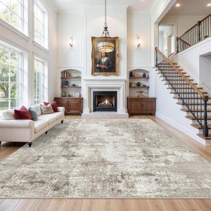 12x14 Area Rug for Living Room Washable Non-Slip Soft Extra Large Carpet for Bedroom Dining Room Family Room, Modern Neutral Abstract Low Pile Thin Indoor Big Rug Beige Grey