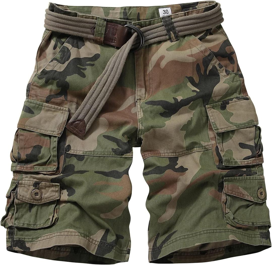 Cargo Short for Men Relaxed Fit Camo Outdoor Hiking Work Cotton Casual Shorts with 9 Pockets No Belt (38)