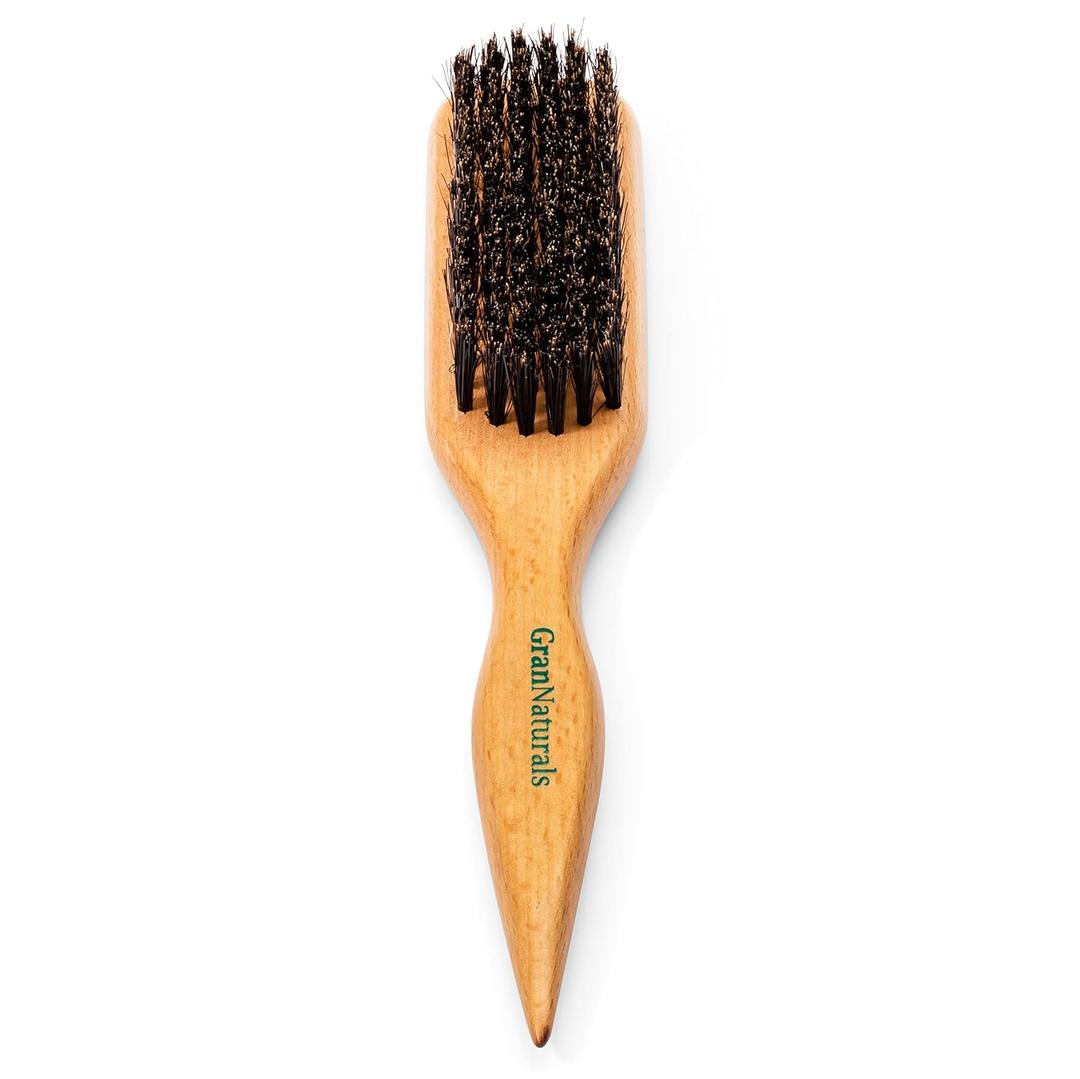 GranNaturals Boar Bristle Slick Back Hair Brush for Sleek Ponytail Bun & Smoothing Baby Hairs, Flyaways, Edge Control - Backcombing & Teasing Hairbrush with Wide Rat Tail for Sectioning & Parting