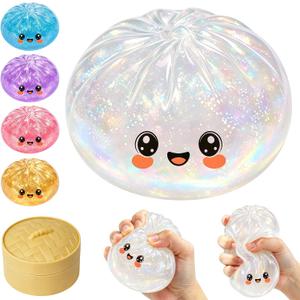 Rainbow Dumpling Squishies, Colorful Squishies Dumplings with Steamer Box, Soft Squeeze Desk Toy, Giant Dumpling Stress Ball, Fun Surprise Fidget Sensory Toy Gift