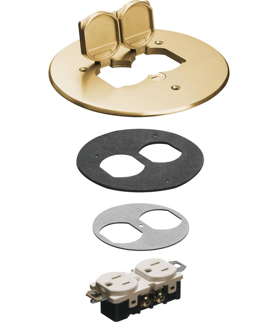 Arlington Industries - FLB6230MB - Floor Box Cover Kit, Flip Lid/Duplex Receptacle, 6 in. Dia, Brass