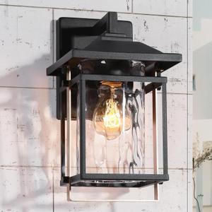 classy leaves Outdoor Wall Lights, Exterior Wall Sconces Light Fixtures with Textured Glass, Black Gold Water and Anti-Rust Rectangle Porch Light for House, Front Door, Patio, Garage