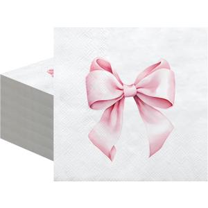 Crtiin 100 Pcs Bow Napkins 2 Ply 5 x 5 Inches Bachelorette Party Bow Theme Decorations Bridal Engagement Baby Shower Tableware Supplies Tea Party Girls Birthday Napkins Decor(Pink)