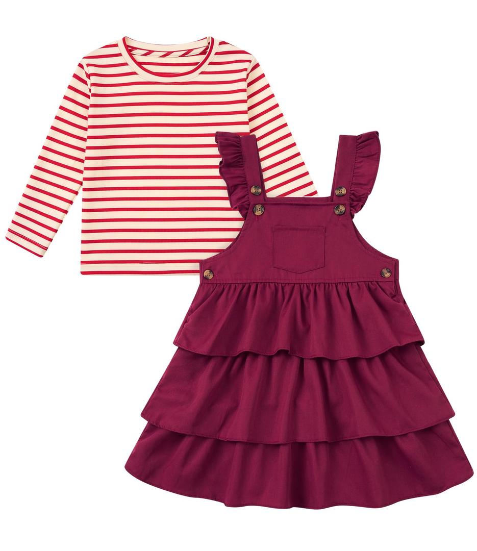 grehava Toddler Girls 2T Spring Dress with Easy-to-Wear Striped Long Sleeve Top Comfortable & Convenient for Busy Parents Burgundy 24M