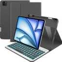 Keyboard Case for iPad Air 11 inch (M3/M2, 2025/2024)/ iPad Pro 11 inch (1st, 2nd, 3rd, 4th Gen)/ iPad Air 5th 4th Generation, 7 Colors Backlit Detachable Wireless Keyboard Cover with Pencil Holder (Grey)