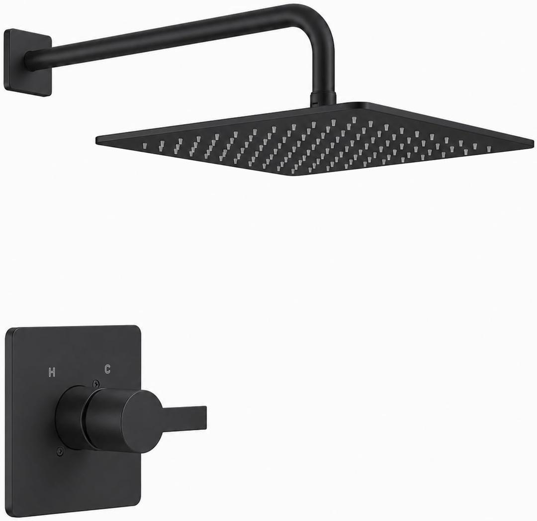 Replacement for Delta 13/14 Series Shower Trim Kit, Compatible with Delta R10000 Shower Faucet Set, Black Shower Head and Handle Set, Matte Black (Cartridge and Valve Not Included)