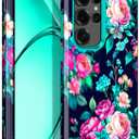 Rancase for Galaxy S25 Ultra Case,Three Layer Heavy Duty Shockproof Protection Hard Plastic Bumper +Soft Silicone Rubber Protective Case for Samsung Galaxy S25 Ultra 5G,Glow in The Dark-Cyan Rose
