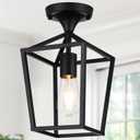 Upgraded Semi Flush Mount Ceiling Light, Black Industrial Ceiling Light Fixtures, Farmhouse Light Fixture for Entryway Porch Hallway Stairway Garage Living Room Dining Room Balcony