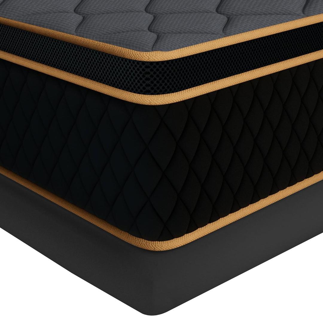 14 inch King Size Mattress in a Box,Gel Hybrid Memory Foam Individually Wrapped Pocket Springs for Motion Isolation,Pressure Relief,CertiPUR-US,Medium Firm-Black