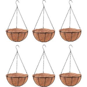 LaLaGreen Hanging Baskets for Plant Outdoor (6 Pack, 16 Inch) Extra Large Hanging Planter with Coco Liner Black Metal Wire Round Flower Pot Holder Hang Deck Porch Garden Balcony Natural Country Decor