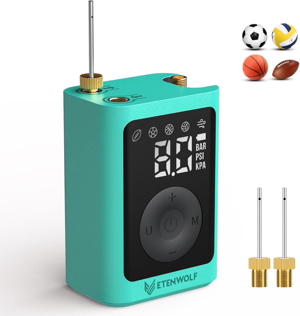 ETENWOLF Electric Ball Pump Inflation & Deflation 2-17PSI, 2600mAh Basketball Pump with Precise Pressure Gauge, Rechargeable Air Pump for Balls, Soccer Ball Air Pump (Dark Cyan)